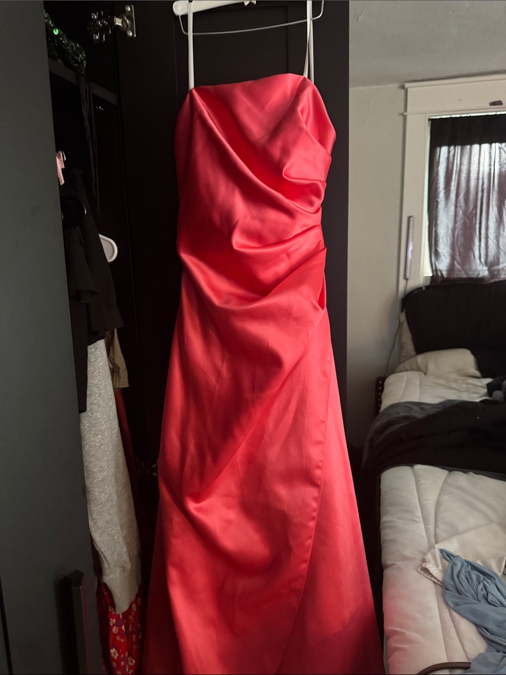 Strapless Red Satin Evening Gown